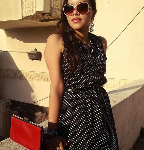 Connect The Dots | PSLily Boutique - A Los Angeles Based Lifestyle and Fashion Blog by Lily, Black Polka Dot dress, Hair, Makeup, Red Clutch Bag