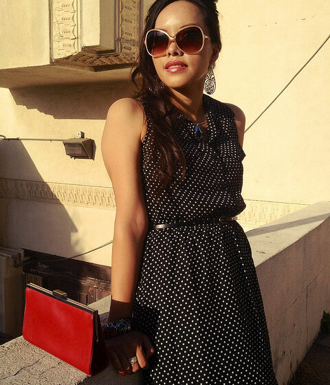 Connect The Dots | PSLily Boutique - A Los Angeles Based Lifestyle and Fashion Blog by Lily, Black Polka Dot dress, Hair, Makeup, Red Clutch Bag