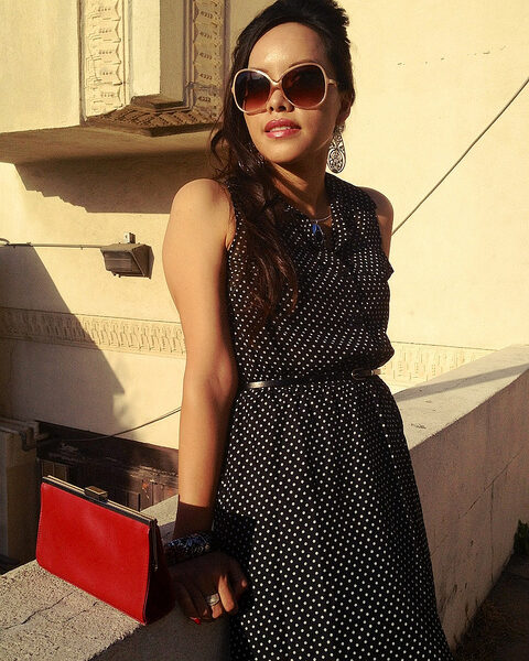Connect The Dots | PSLily Boutique - A Los Angeles Based Lifestyle and Fashion Blog by Lily, Black Polka Dot dress, Hair, Makeup, Red Clutch Bag