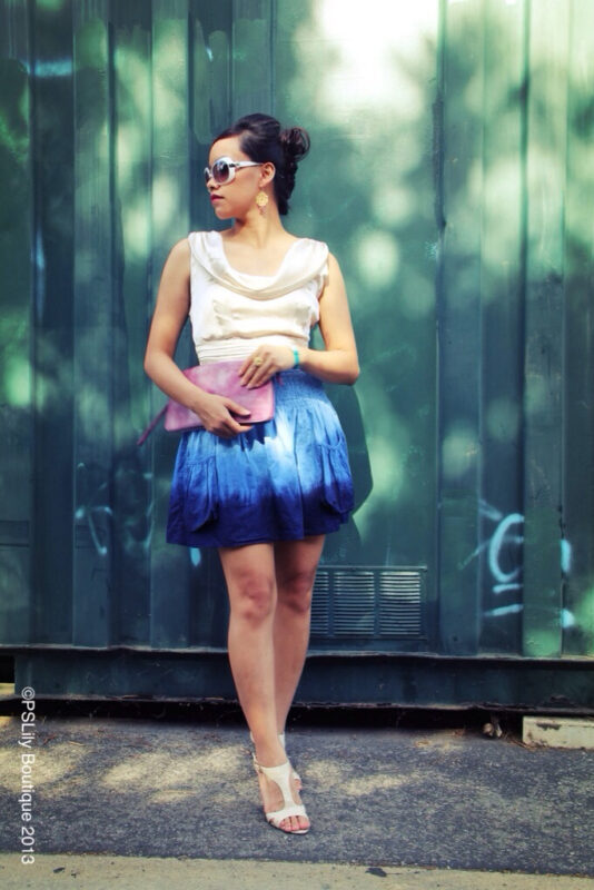 Instagram: @pslilyboutique, PSLily Boutique Fashion Blog, LA Fashion Blogger, Travel Blogger, Spring & Summer 2014 Outfit Ideas, Best Fashion Blogger, Blue Ombre Tie Dye Skirt, Top Fashion Blogger, Best Fashion Blogger, Banana Republic White Silk Top,
