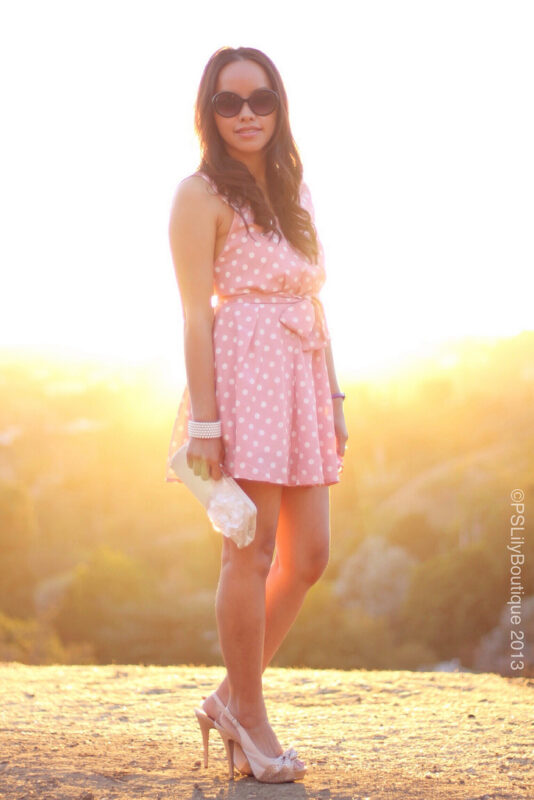 Just Rosy | PSLily Boutique, Instagram: @pslilyboutique, pink polka dot dress, banana republic bag, Spring & Summer Outfit Ideas, Los Angeles fashion blog, street style