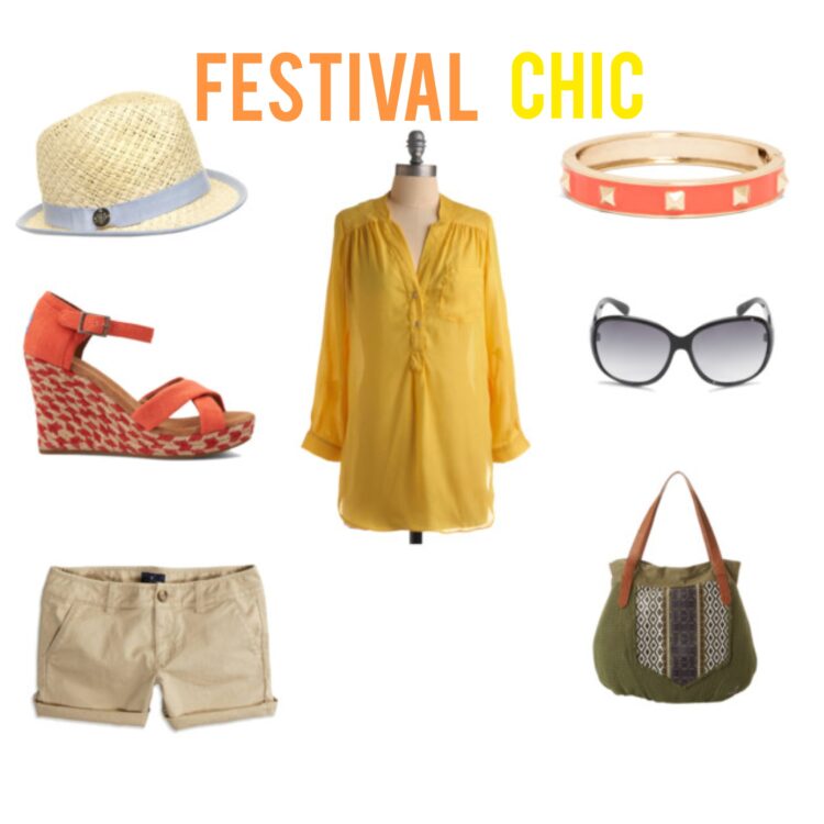 Festival Chic... - PSLILY BOUTIQUE, collage, shopping, shorts, shoes, top, bracelet, sunglasses, hat, bag