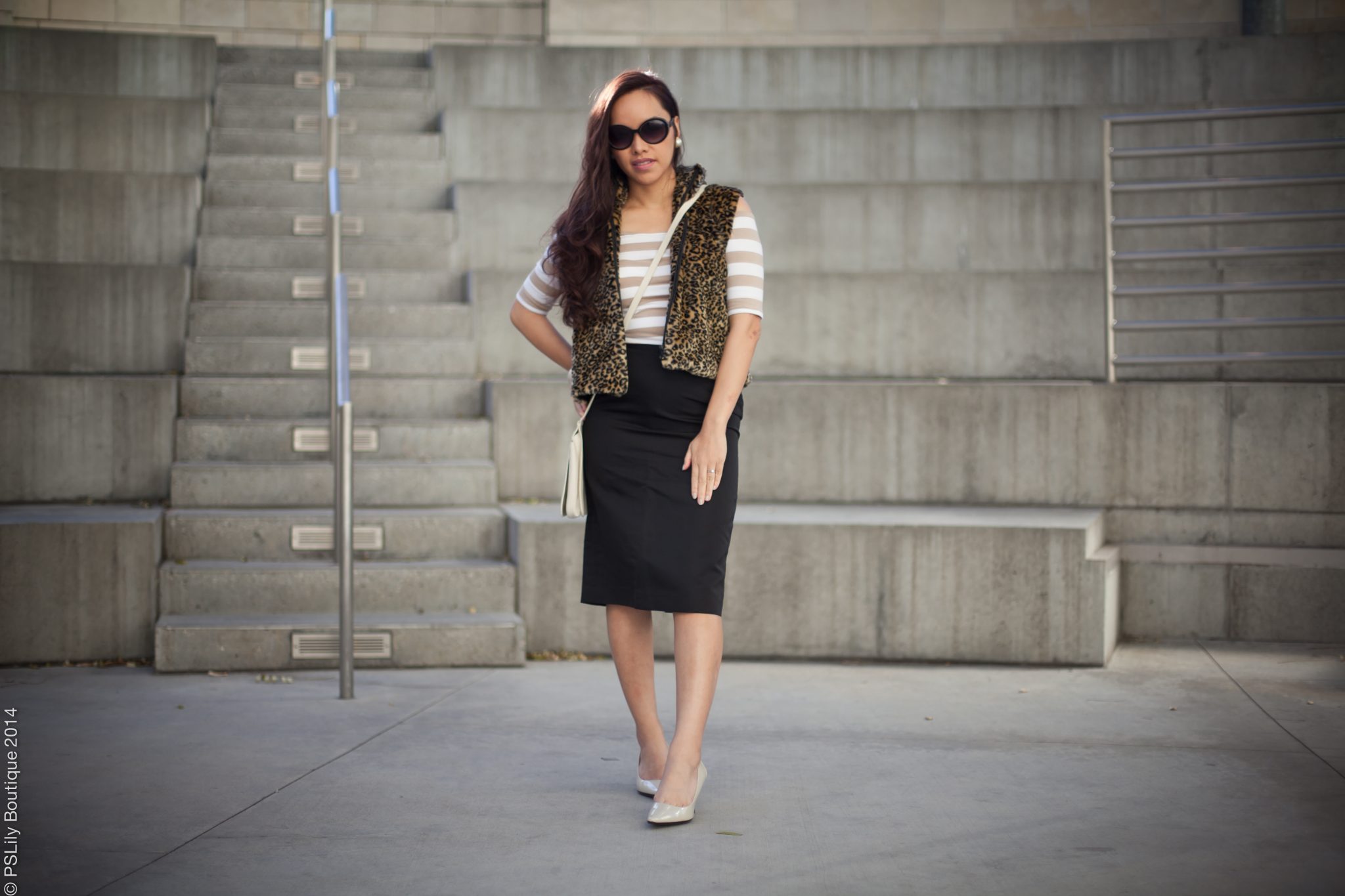 Banana Republic black midi pencil skirt, street style, spring 2014 outfit ideas, spring, @pslilyboutique on Instagram