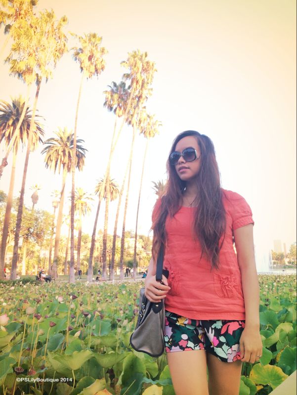 PSLily Boutique, Tangerine Lotus, Los Angeles fashion blogger, Instagram @pslilyboutique, floral wet seal shorts