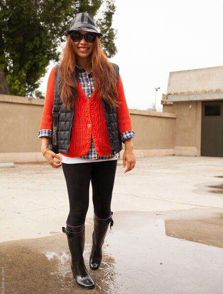 Instagram: @pslilyboutique-la-fashion-blogger-blog-orange-coldwater-creek-cardigan-theory-blue-plaid-shirt