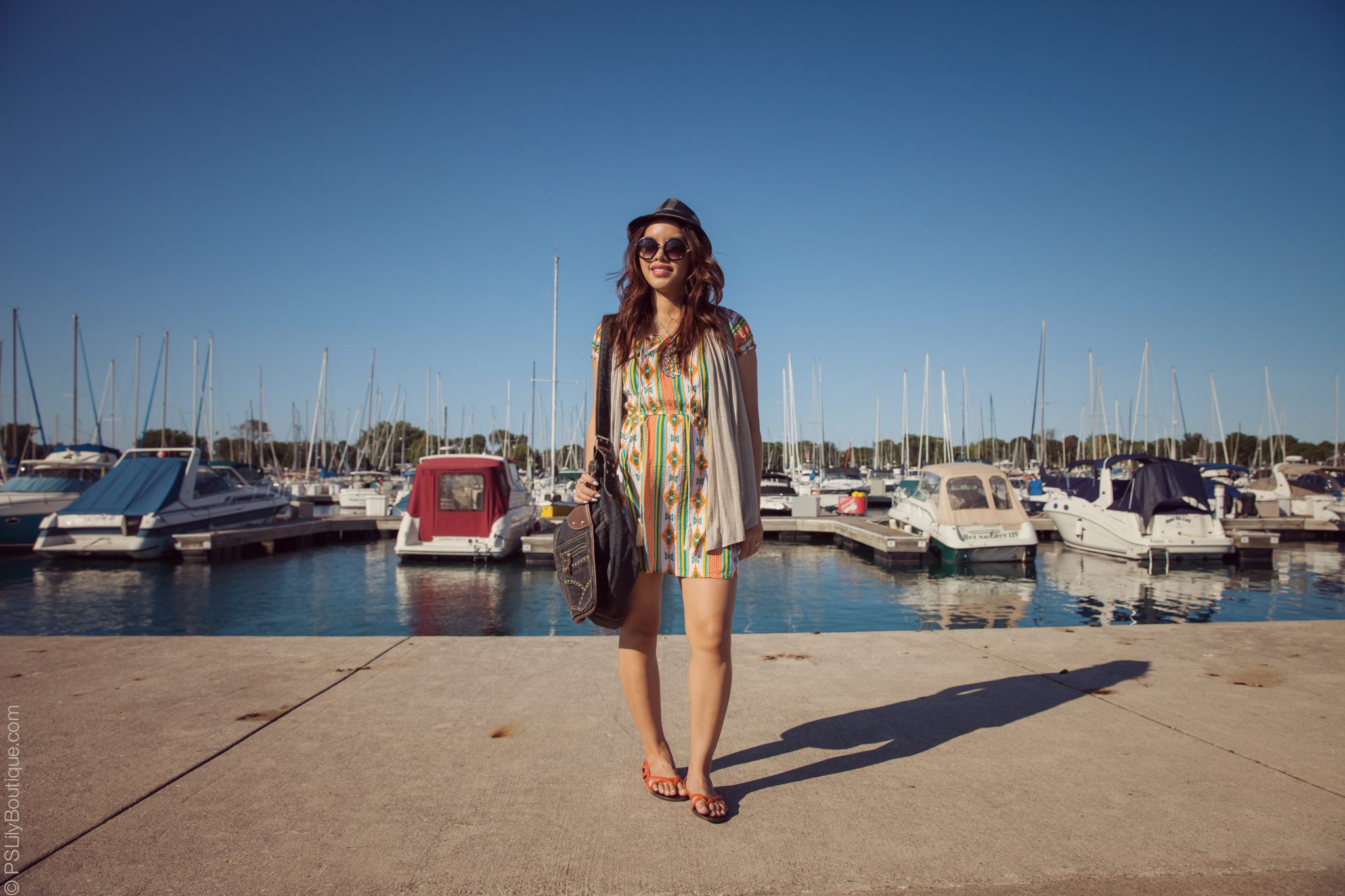 Heatwave | pslilyboutique-los-angeles-fashion-blogger-chicago-boat-slip-5th-&-love-white-orange-teal-patterned-dress