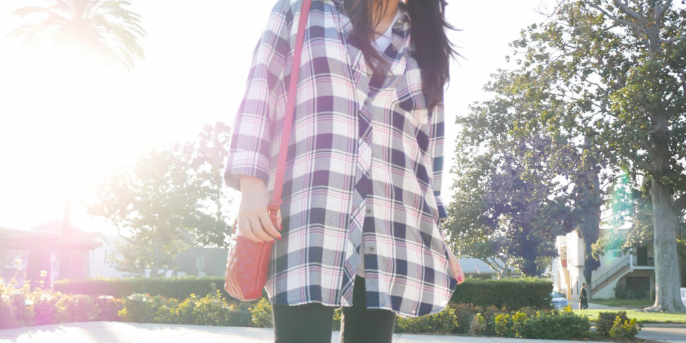 Gone Plaid... | PSLily Boutique, Instagram: @pslilyboutique, Pinterest, Los Angeles fashion blogger, top fashion blog, best fashion blog, fashion & personal style blog, travel blog, LA fashion blogger, winter 2018 outfit ideas, KUT from the Kloth blue and white plai shirt, forever 21 black leggings, pink H&M hat, pink reebok classic sneakers shoes, 2.6.18