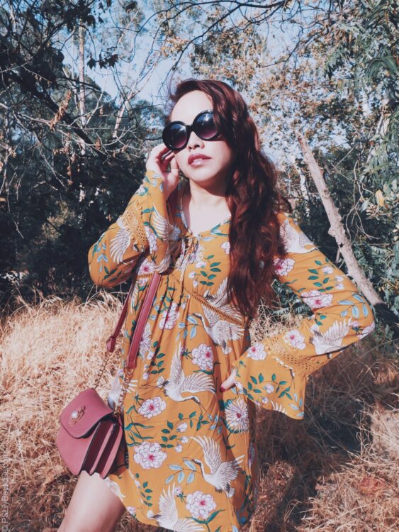 Like a bird... | PSLily Boutique Fashion Blog, Instagram: @pslilyboutique, Pinterest, Los Angeles fashion blogger, top fashion blog, best fashion blog, fashion & personal style blog, travel blog, travel blogger, LA fashion blogger, spring & summer 2018 outfit ideas, Marigold yellow crane bird & floral flower print bell sleeve Target dress, Bloomingdale’s long hair, round sunglasses, salmon pink Andrew Marc flower detail bag, make-up, colorescience sungscreen, Rimmel London heather shimmer lipstick, Cashmere Buff Lip plumper GrandeLips Grande Cosmetics, 7.20.18, Instagram: @pslilyboutique, Pinterest, Los Angeles fashion blogger, top fashion blog, best fashion blog, fashion & personal style blog, travel blog, lifestyle blogger, travel blogger, LA fashion blogger, chicago based fashion blogger, fashion influencer, luxury fashion, luxury travel, luxury influencer, luxury lifestyle, lifestyle blog, italian fashion, resort style, hawaii,