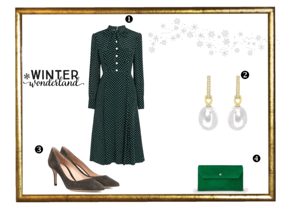 Mortimer... - PSLily Boutique | A Fashion & Personal Style Blog. L.K. Bennett DORA GREEN SUEDE CLUTCH, L.K. Bennett MORTIMER GREEN DOTTED SILK DRESS, Gianvito Rossi Gianvito 70 Green Suede Pumps, Kiki McDonough 18K Yellow Gold & Detachable Pearl Earrings with diamonds, winter 2019 outfit ideas, 1.3.19