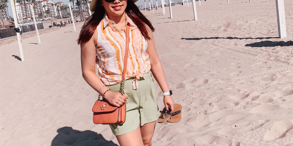 pslilyboutique-on-instagram-pinterest-if-summer-was-an-outfit-ann-taylor-pink-peach-sleeveless-shirt-green-shorts-summer-2020-outfit-ideas-IMG_1085