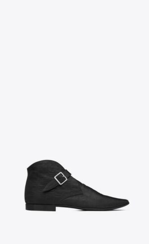 Saint Laurent Men’s Dixon Buckled Boots in crocodile-embossed leather – Black