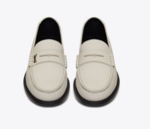 Saint Laurent Men’s Le Loafer Monogram Penny Slippers in Smooth Leather – Pearl