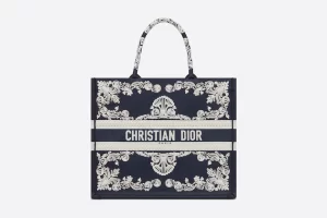 DIOR BOOK TOTE Blue and White Cornely-Effect Embroidery