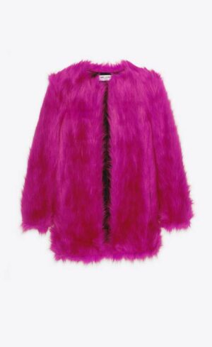 SAINT LAURENT Faux-fur coat – rasberry
