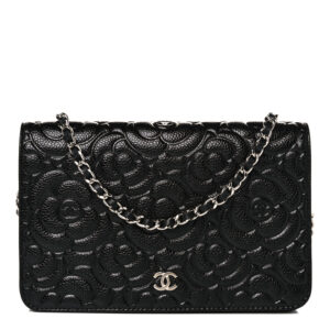 CHANEL Caviar Camellia Embossed Wallet On Chain WOC – Black