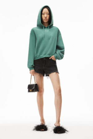 Alexander Wang puff logo hoodie in structured terry – Green