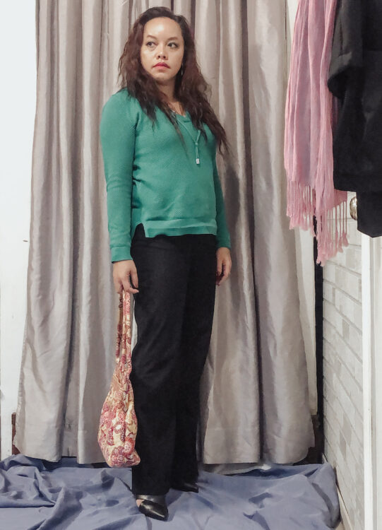 pslilyboutique-on-instagram-pinterest-michael-kors-green-sweater-express-black-pants-calvin-klein-black-heels-vera-bradley-yellow-bag-winter-2024-outfit-ideas-holiday-luxury-fashion-style-IMG_7286