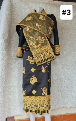 Luxury Traditional Laos Dress | Luang Prabang SilkI Laos Wedding DressI Authentic – Black Gold